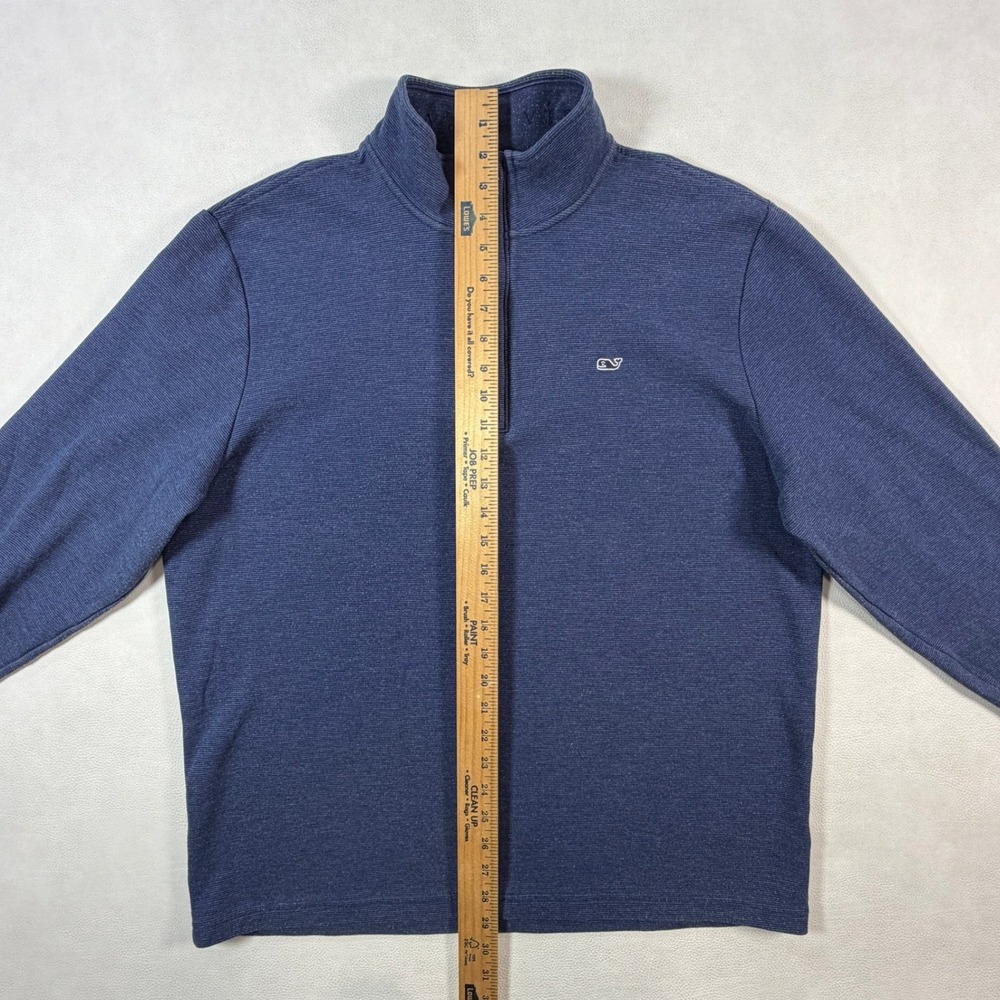 Vineyard Vines Mens XL Quarter Zip Pullover Navy Blue Heathered Pique Sweater - Picture 4 of 12